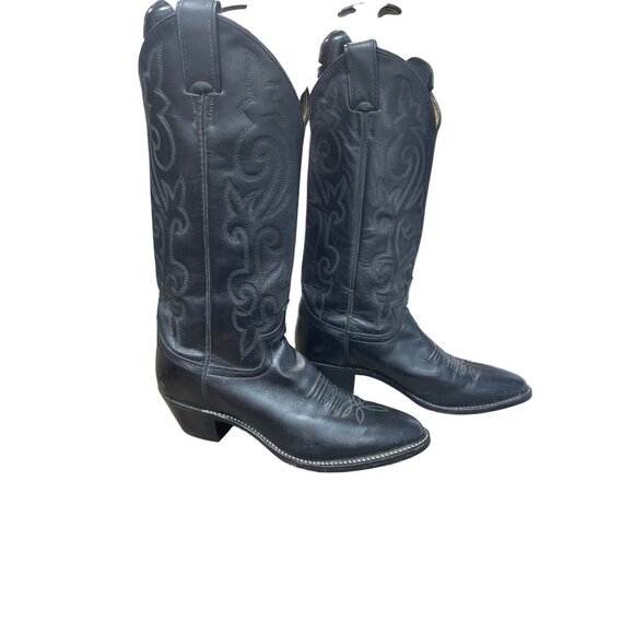 Justin Boots Womans Vintage Black Leather Western mid Calf Boots 6.5B SKU 9561 - Picture 3 of 16